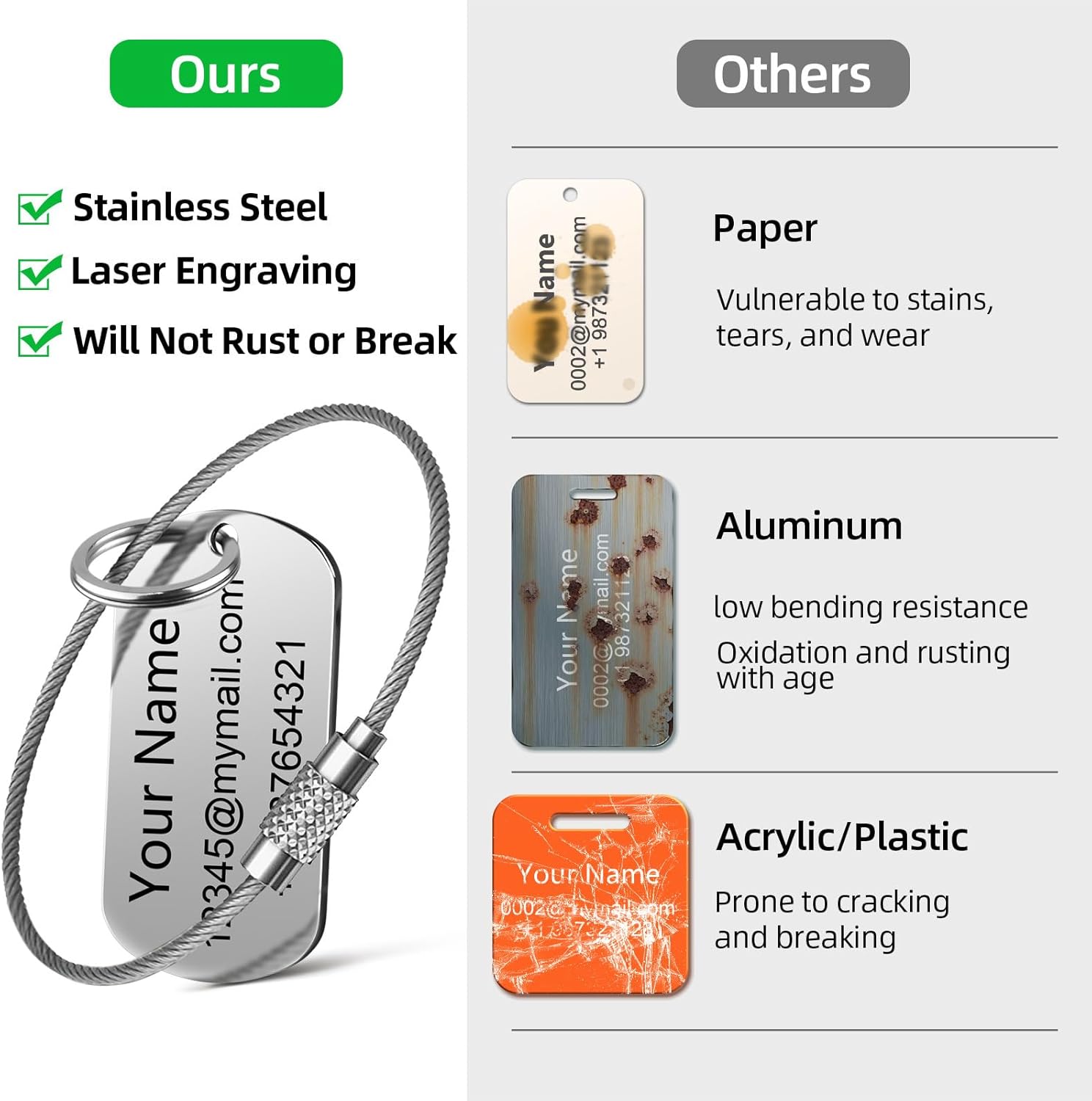 4 Pack Personalized Luggage Tags for Suitcases and Backpacks - Stainless Steel Metal Unique Custom Traval Bag Name Tags for Kids, Women, Luggage, Baggage, Cute and Funny - Bulk Set (4 Pack) - Image 3