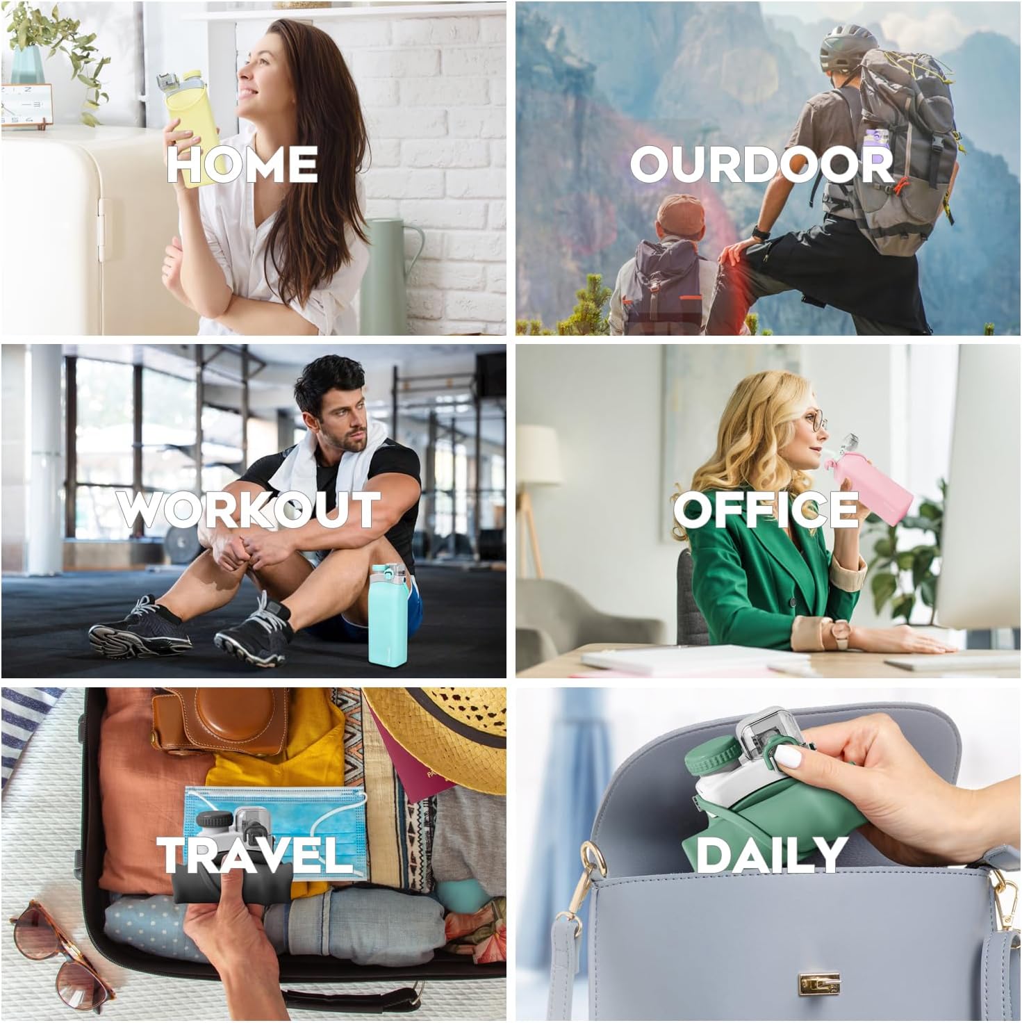 Collapsible Water Bottles, 20oz Silicone Reusable Water Bottle with Straw and Strap, Leakproof Foldable Sports Water Bottle for Travel Camping Running Hiking Gym, BPA Free - Image 5